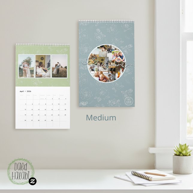 Custom photo collage Rose Line Art 2026 Calendar (Custom photo collage Rose Line Art 2026 Calendar)