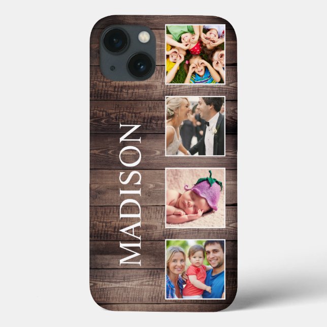 Custom Photo Collage Rustic Farmhouse Family Case-Mate iPhone Case (Back)