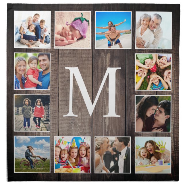Custom Photo Collage Rustic Farmhouse Family Cloth Napkin (Front)