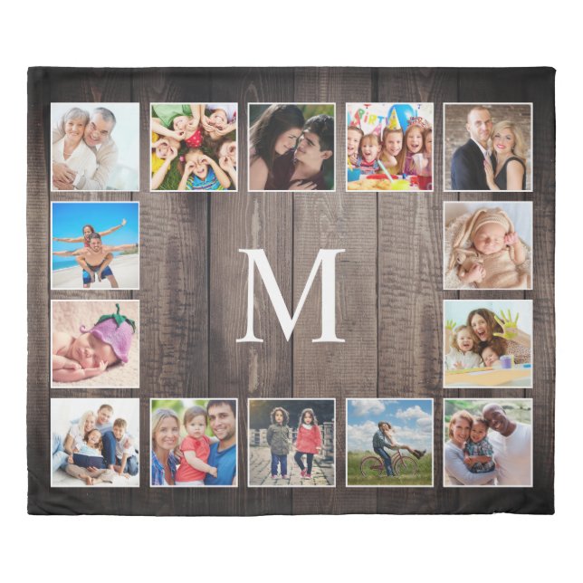 Custom Photo Collage Rustic Farmhouse Family Duvet Cover (Front)