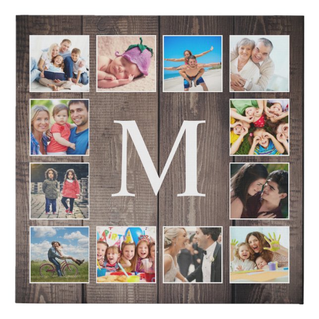 Custom Photo Collage Rustic Farmhouse Family Faux Canvas Print (Front)
