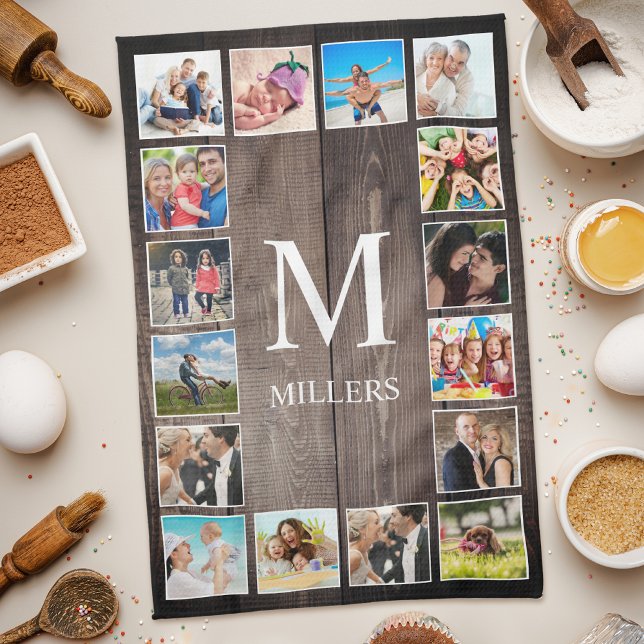 Custom Photo Collage Rustic Farmhouse Family Kitchen Towel (Creator Uploaded)