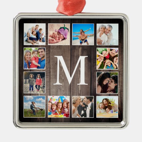 Custom Photo Collage Rustic Farmhouse Family Metal Ornament