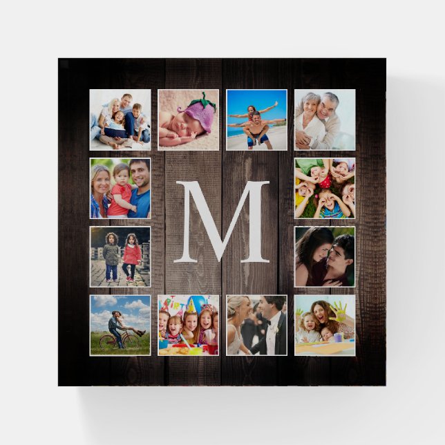 Custom Photo Collage Rustic Farmhouse Family Paperweight (Front)