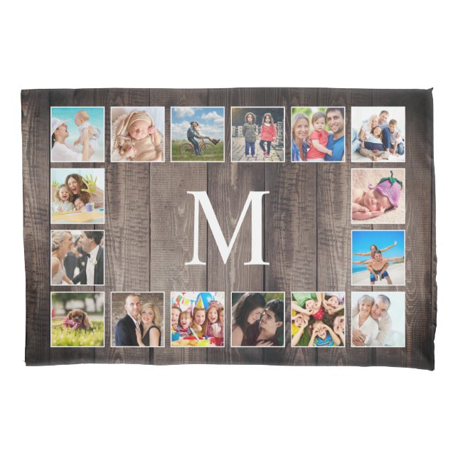 Custom Photo Collage Rustic Farmhouse Family Pillow Case (Front)