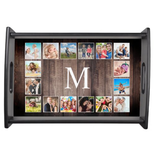 Custom Photo Collage Rustic Farmhouse Family Serving Tray