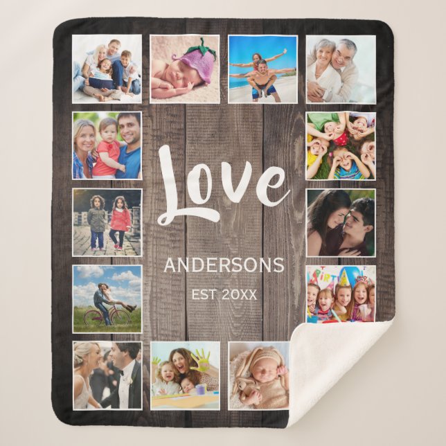 Custom Photo Collage Rustic Farmhouse Family Sherpa Blanket (Front)
