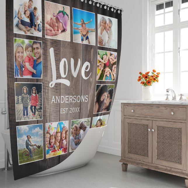 Custom Photo Collage Rustic Farmhouse Family Shower Curtain (Creator Uploaded)