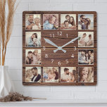 Custom Photo Collage Rustic Farmhouse Family Square Wall Clock<br><div class="desc">Easily personalize this rustic wooden plank farmhouse style wall clock with your custom photos. The template uses a photo filter to create a more coordinated look. For best results,  crop the images to square - with the focus point in the center - before uploading.</div>