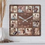 Custom Photo Collage Rustic Farmhouse Family Square Wall Clock