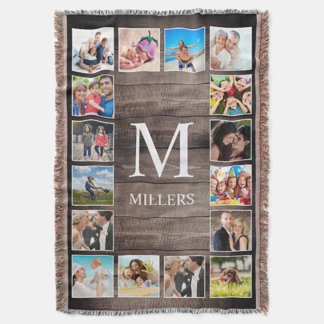 Custom Photo Collage Rustic Farmhouse Family Throw Blanket (Front Vertical)