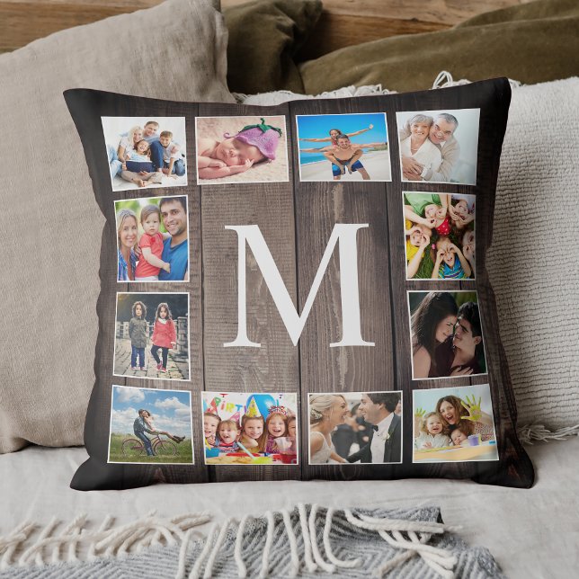 Custom Photo Collage Rustic Farmhouse Family Throw Pillow (Creator Uploaded)