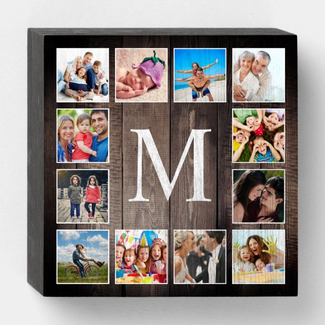 Custom Photo Collage Rustic Farmhouse Family Wooden Box Sign (Front Horizontal)
