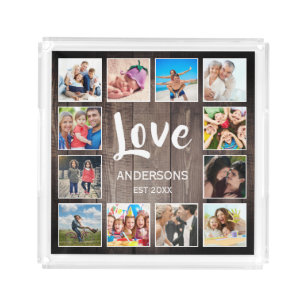 Custom Photo Collage Rustic Farmhouse Love Family Acrylic Tray