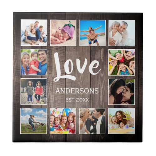 Custom Photo Collage Rustic Farmhouse Love Family Ceramic Tile