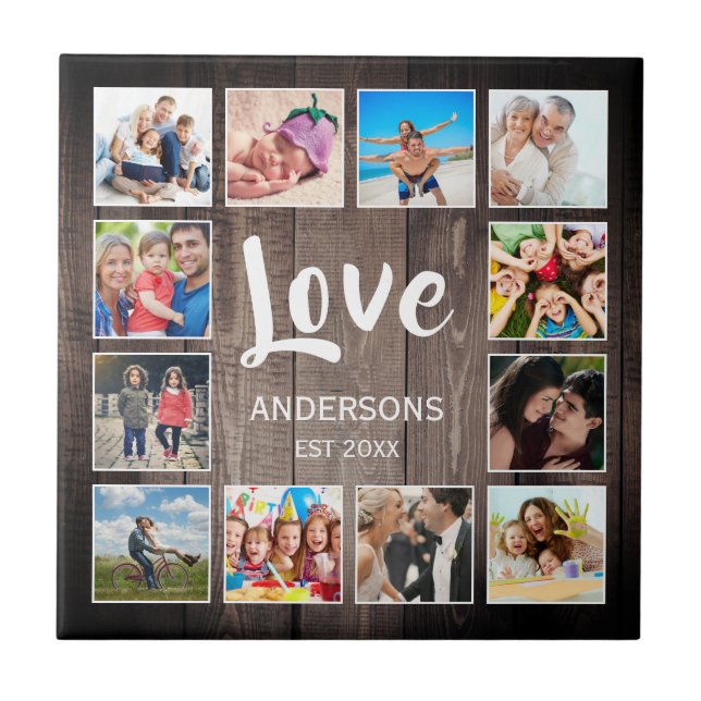 Custom Photo Collage Rustic Farmhouse Love Family Ceramic Tile (Front)