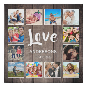 Custom Photo Collage Rustic Farmhouse Love Family Faux Canvas Print