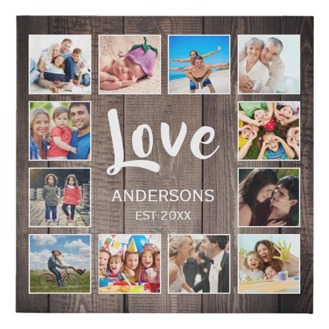 Custom Photo Collage Rustic Farmhouse Love Family Faux Canvas Print (Front)