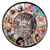 Custom Photo Collage Rustic Farmhouse Love Family Large Clock Custom Photo Collage Rustic Farmhouse Love Family Large Clock