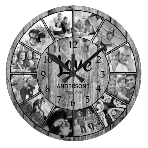 Custom Photo Collage Rustic Farmhouse Love Family Large Clock