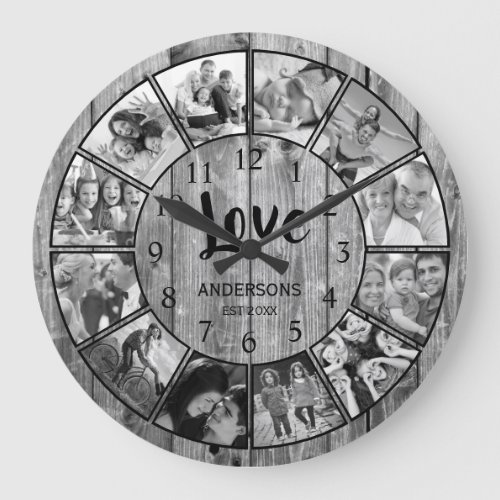 Custom Photo Collage Rustic Farmhouse Love Family Large Clock