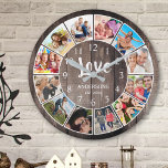 Custom Photo Collage Rustic Farmhouse Love Family Large Clock<br><div class="desc">Create your own personalized 12 photo Instagram photo collage wall clock with your custom images on a rustic farmhouse style wooden plank background. The clock face also features your family name, established year and a "Love" handwritten script. Add your favorite photos, designs or artworks to create something really unique. To...</div>