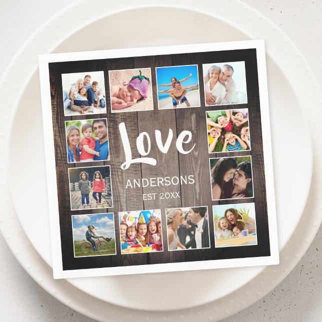 Custom Photo Collage Rustic Farmhouse Love Family Napkins (Creator Uploaded)