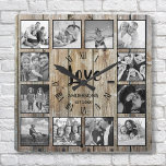 Custom Photo Collage Rustic Farmhouse Love Family Square Wall Clock at Zazzle