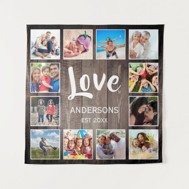 Custom Photo Collage Rustic Farmhouse Love Family Tapestry (Front)