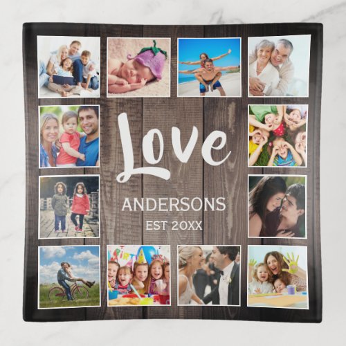 Custom Photo Collage Rustic Farmhouse Love Family Trinket Tray