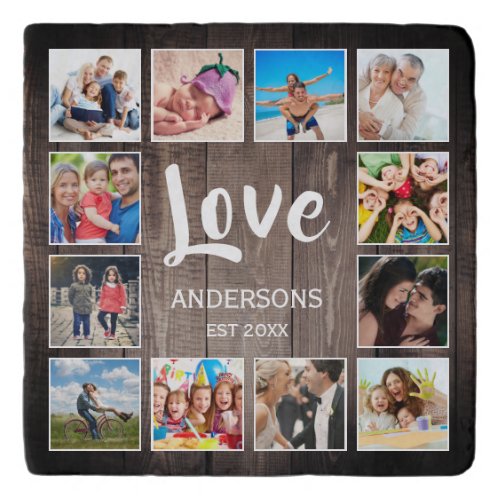 Custom Photo Collage Rustic Farmhouse Love Family Trivet