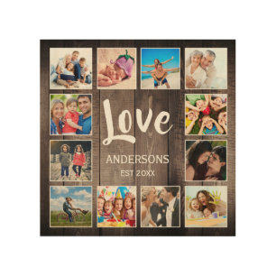 Custom Photo Collage Rustic Farmhouse Love Family Wood Wall Art