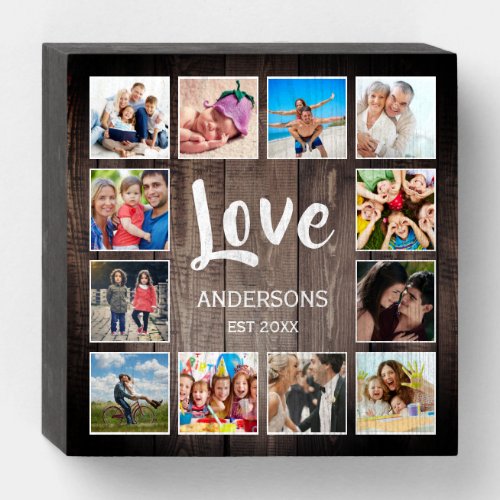 Custom Photo Collage Rustic Farmhouse Love Family Wooden Box Sign