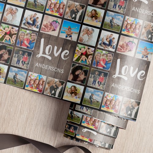 Custom Photo Collage Rustic Farmhouse Love Family Wrapping Paper