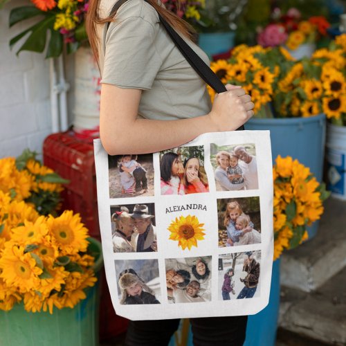 Custom Photo Collage  Rustic Sunflower Tote Bag