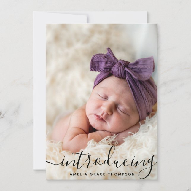 Custom Photo Collage Script Overlay Baby Birth  An Announcement (Front)