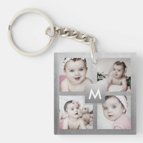 Custom Photo Collage Silver Monogram 4 Images Keychain - Create your own personalized keychain with your custom images on a faux silver background. Add your favorite photos, design or artwork to create something really unique. To edit this design template, click 'Change' button and upload your own images as shown above.
Treat yourself or make the perfect gift for family, friends, parents and grandparents!