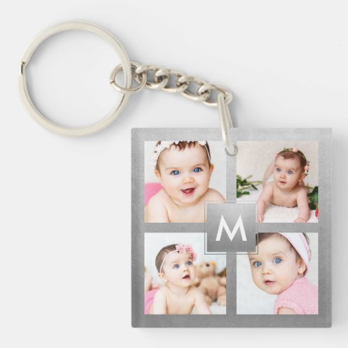 Custom Photo Collage Silver Monogram Baby Family Keychain - Create your own personalized keychain with your custom images on a faux silver background. Add your favorite family photos, instagram images, designs or artworks to create something really unique. To edit this design template, click 'Change' button and upload your own images as shown above.
Treat yourself or make the perfect gift for family, friends, parents and grandparents!