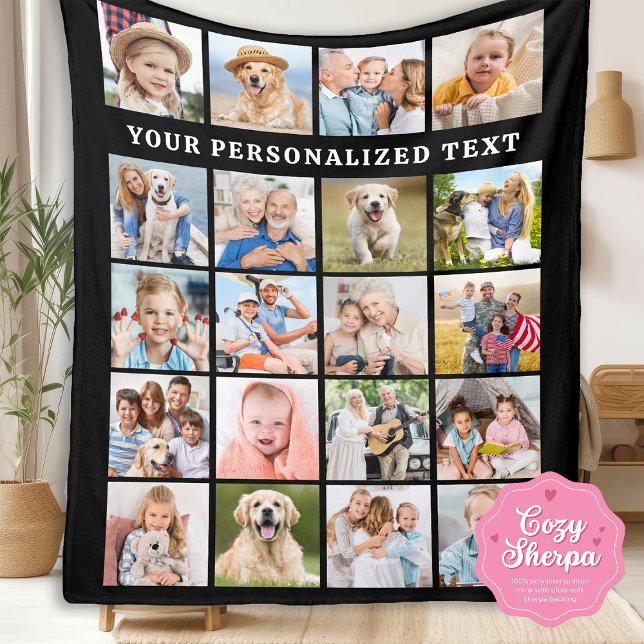 Custom Photo Collage Simple Family 20 Picture Sherpa Blanket (Creator Uploaded)