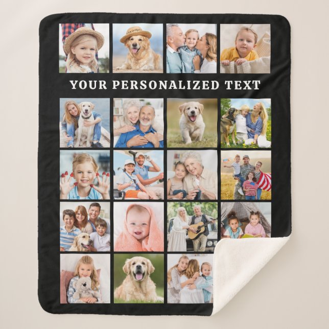 Custom Photo Collage Simple Family 20 Picture Sherpa Blanket (Front)