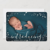 Custom Photo Collage Snowflake Overlay Xmas Birth Announcement