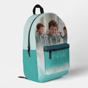 Custom Photo Collage Teal Ombre Personalized Schoo Printed Backpack