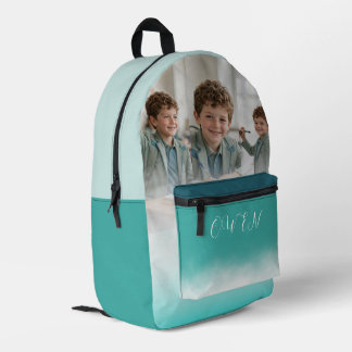 Custom Photo Collage Teal Ombre Personalized Schoo Printed Backpack