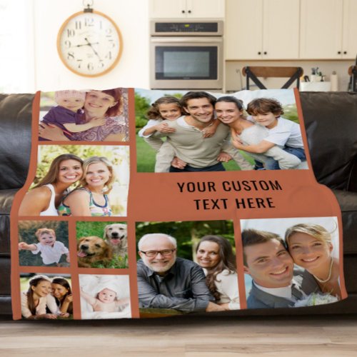 Custom Photo Collage Terracotta Fleece Blanket