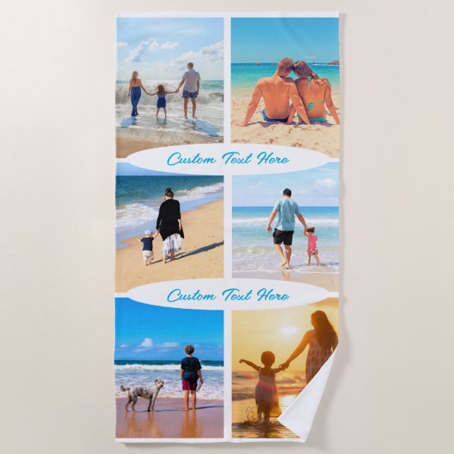 Custom Photo Collage Text Beach Towel Your Colors (Front)