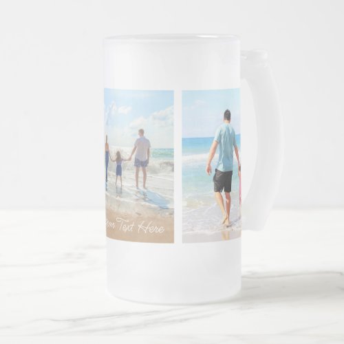 Custom Photo Collage Text Frosted Glass Beer Mug