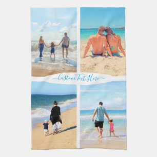 Custom Photo Collage Text Kitchen Towel - Family