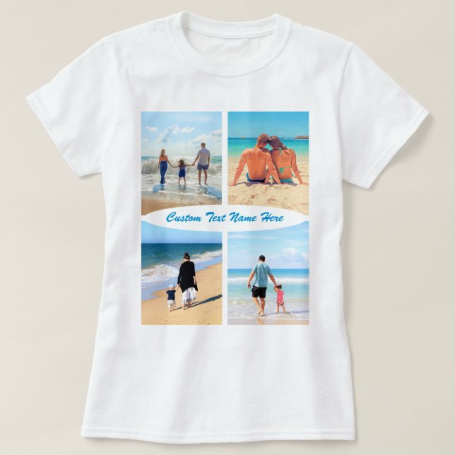 Custom Photo Collage Text T-Shirt Your Photos Gift (Design Front)
