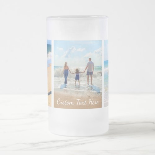 Custom Photo Collage Text Your Family Photos Gift Frosted Glass Beer Mug