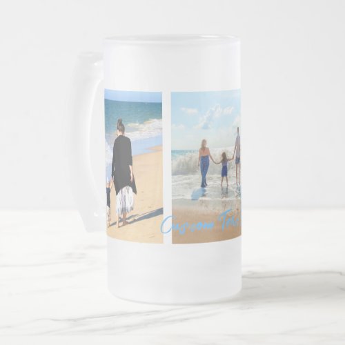 Custom Photo Collage Text Your Family Photos Gift Frosted Glass Beer Mug